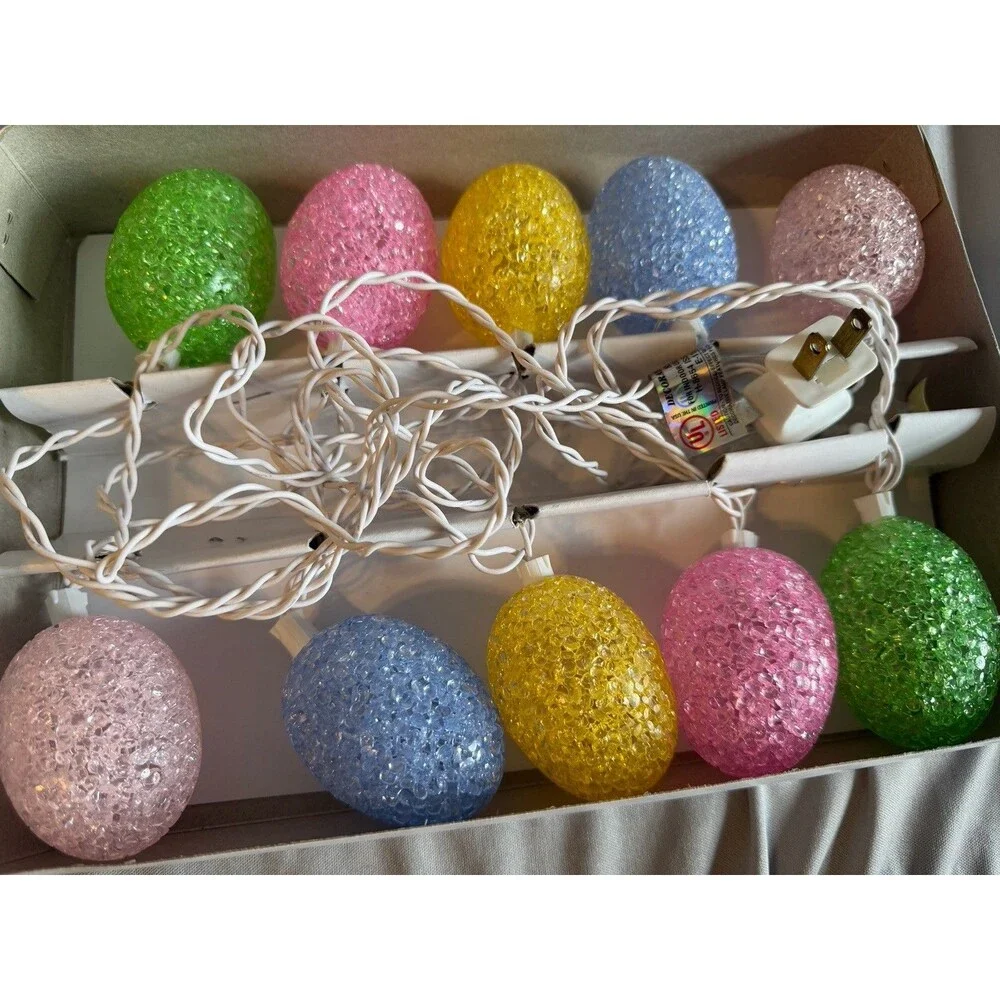 Vintage White String Lights Easter Jelly Egg Covers Pastel Colors Novelty w Box
